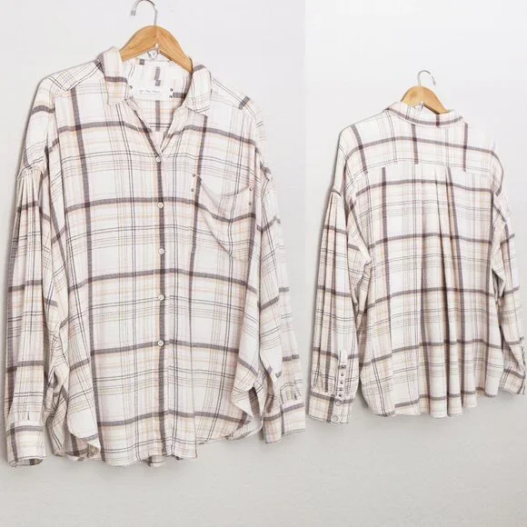 Free People We The Free Hidden Valley Button Down Oversized Plaid Shirt Top S - Picture 16 of 16